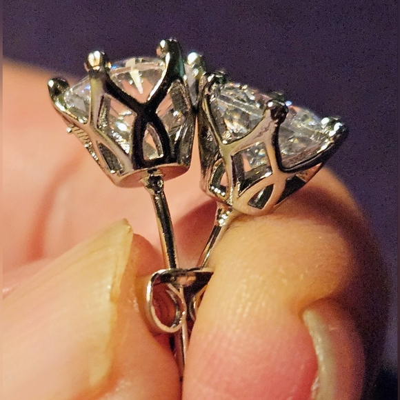 Moissanite and Silver Round Cut Earrings - Picture 2 of 9